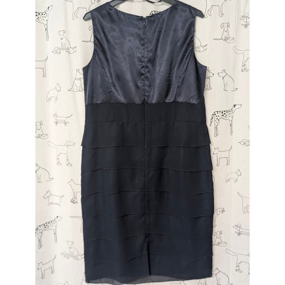 Dana Kay Navy Satin Evening Gown Tiered Dress Womens 14 Sheer Overlay Cocktail - Picture 3 of 7
